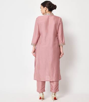 Soft Mauve Thread Embroidered Kurti with Pants 3
