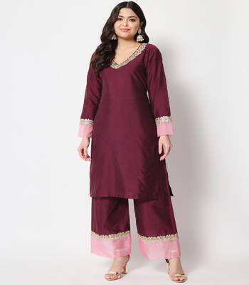 Dazzling Wine Straight Kurti with Straight Palazzo 1