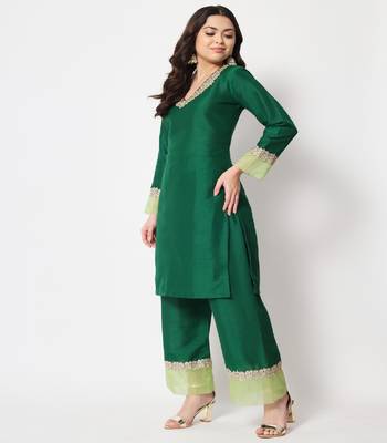 Dazzling Green Straight Kurti with Straight Palazzo 1