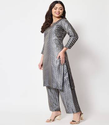 Sahiba Gray Brocade with Straight Palazzo 1