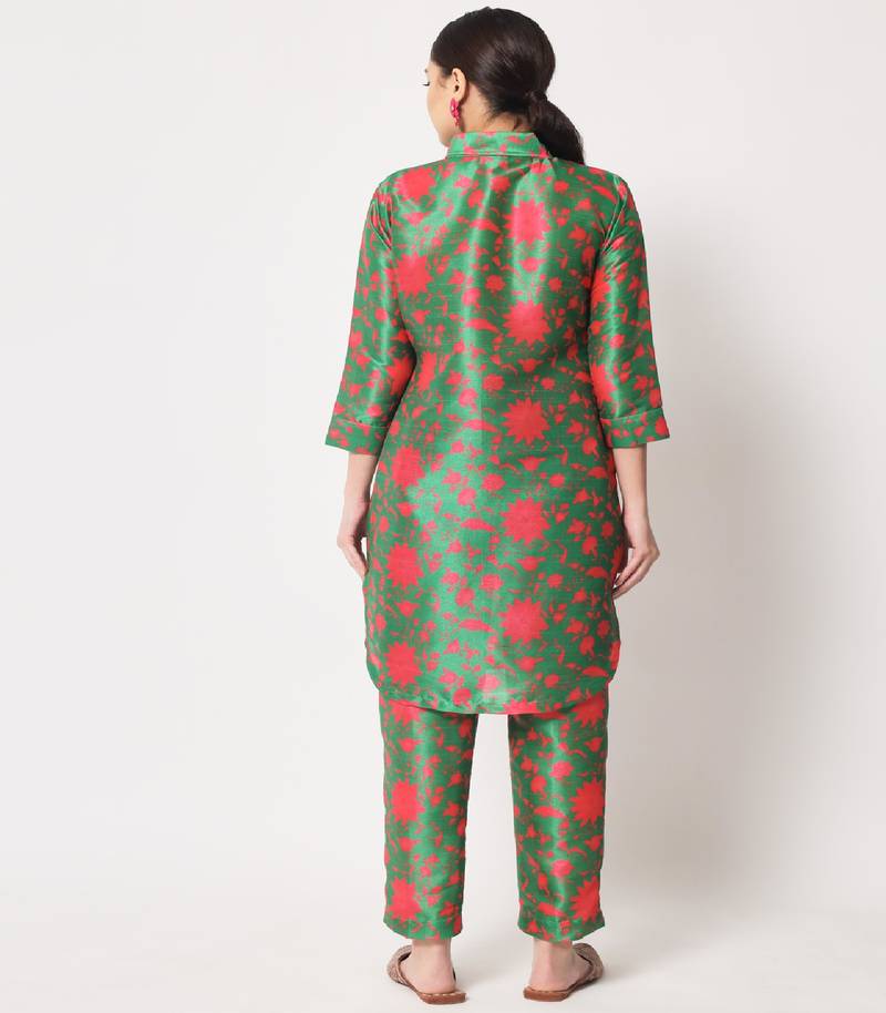 Green Pink Collared Coord Set anokherang 4098014