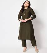 Mehendi Green Kundan Silk Kurti with Straight Pants