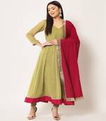 Olive Green Georgette Anarkali with Churidaar and Dupatta