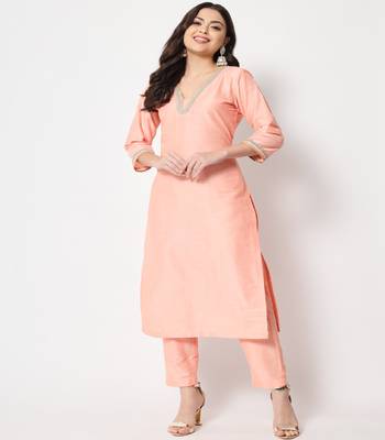 Peach Smiles Straight Kurti with Pants 4