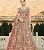 Light-coffee embroidered net salwar
