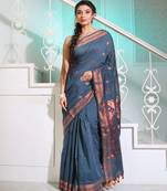 Grey Cotton Handspun Saree With Jamdani Designs Pallu