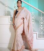 Off White Cotton Handspun Saree With Jamdani Designs Pallu