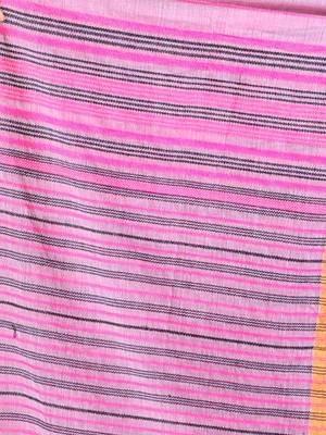 Mauve Cotton Handspun Handwoven Saree With Stripes Pattern 5