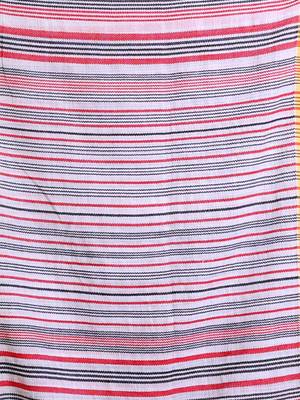 White Cotton Handspun Handwoven Saree With Stripes Pattern 5