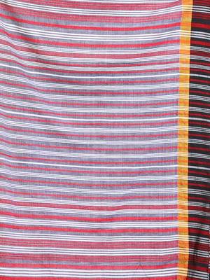 Grey Cotton Handspun Handwoven Saree With Stripes Pattern 5