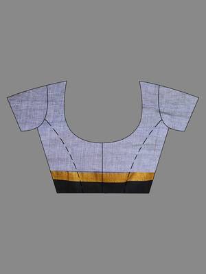 Grey Cotton Handspun Handwoven Saree With Stripes Pattern 6