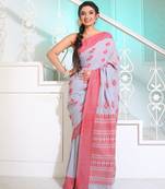 Grey Cotton Handspun Soft Saree With Paisley Pallu