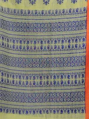 Sap Green Cotton Handspun Soft Saree With Paisley Pallu 5