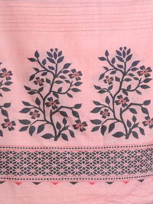 Baby Pink Cotton Handspun Handwoven Saree With Stripes And Nakshi Pattern 5