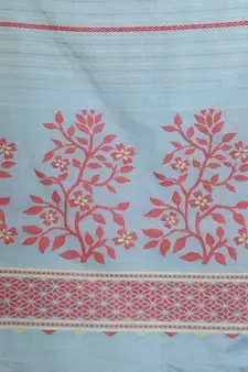 Powder Blue Cotton Handspun Handwoven Saree With Stripes And Nakshi Pattern