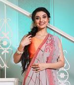 Grey Cotton Handspun Handwoven Saree With Stripes And Nakshi Pattern