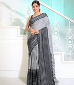 Grey Cotton Handwoven Saree With Texture Borders And Pallu
