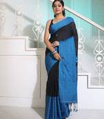 Black Cotton Handwoven Saree With Texture Borders And Pallu