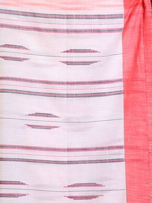 Orange Cotton Handwoven Saree With Stripes Pattern And Texture motifs 5
