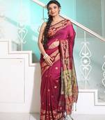 Magenta Cotton Handspun Saree With Woven Jamdani Borders