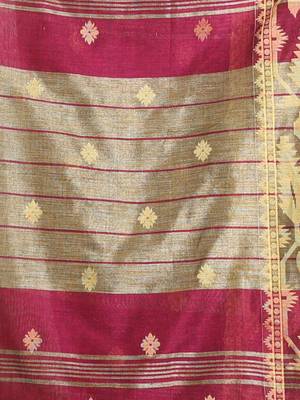 Magenta Cotton Handspun Saree With Woven Jamdani Borders 5