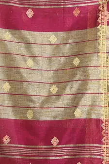 Magenta Cotton Handspun Saree With Woven Jamdani Borders