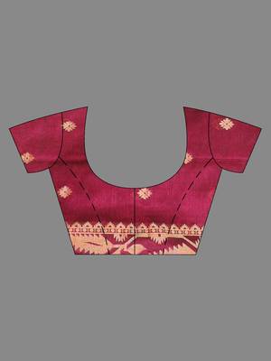 Magenta Cotton Handspun Saree With Woven Jamdani Borders 6