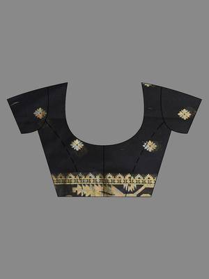 Black Cotton Handspun Saree With Woven Jamdani Borders 6