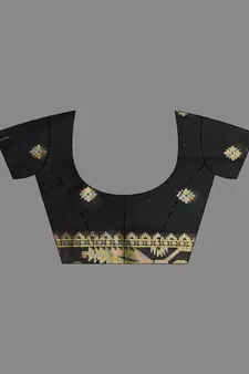 Black Cotton Handspun Saree With Woven Jamdani Borders