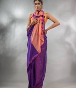 Purple Cotton Handspun Soft Saree With Contrast Peach Pallu