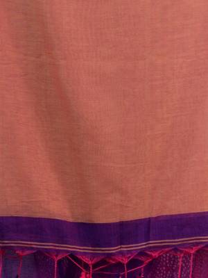 Purple Cotton Handspun Soft Saree With Contrast Peach Pallu 5