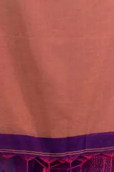 Purple Cotton Handspun Soft Saree With Contrast Peach Pallu