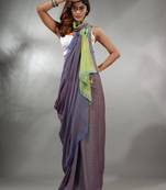 Aegean Blue Cotton Handspun Soft Saree With Contrast Light Green Pallu