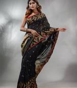 Black Cotton Handwoven Saree With Texture Pattern