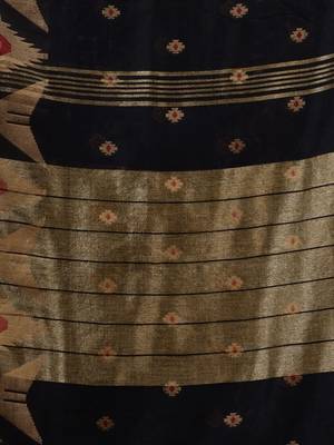Black Cotton Handwoven Saree With Texture Pattern 5