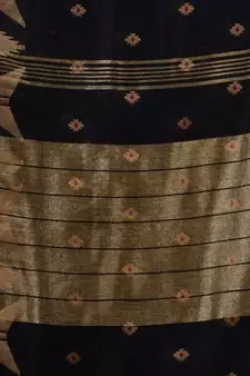 Black Cotton Handwoven Saree With Texture Pattern