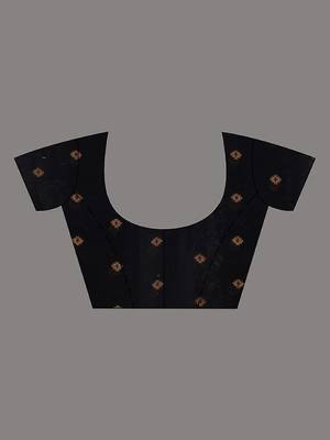 Black Cotton Handwoven Saree With Texture Pattern 6