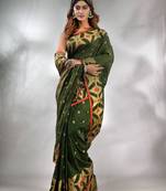 Seaweed Green Cotton Handwoven Saree With Texture Pattern