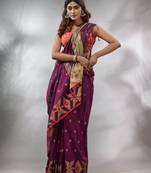Purple Cotton Handwoven Saree With Texture Pattern