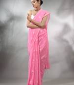 Light Pink Cotton Handwoven Saree With Texture Pattern