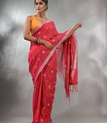 Bright Pink Cotton Handwoven Saree With Texture Pattern