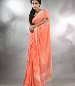 Orange Cotton Handwoven Saree With Texture Pattern
