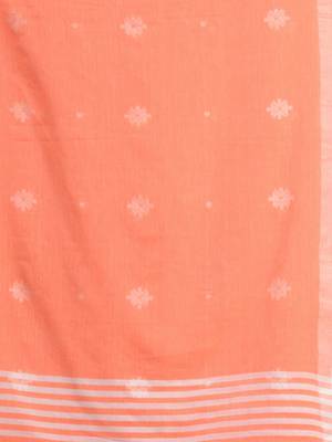 Orange Cotton Handwoven Saree With Texture Pattern 5