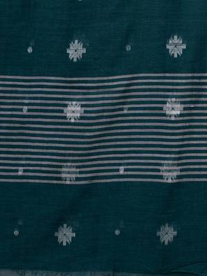 Teal Cotton Handwoven Saree With Texture Pattern 5