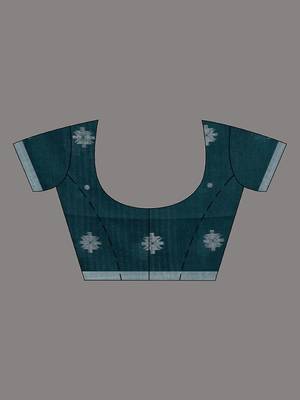 Teal Cotton Handwoven Saree With Texture Pattern 6