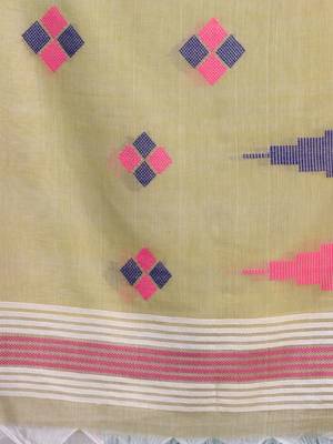 Sky Blue Cotton Handspun Handwoven Saree With Thread Work 5