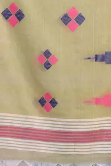 Sky Blue Cotton Handspun Handwoven Saree With Thread Work