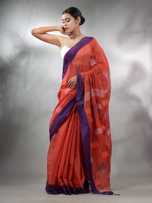 Red Tissue Handwoven Saree With Woven Designs 1