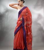Red Tissue Handwoven Saree With Woven Designs