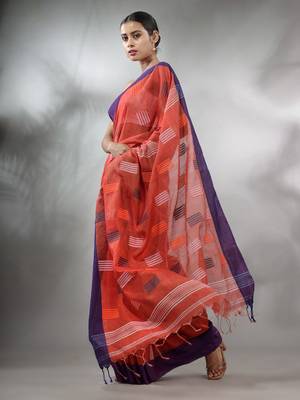 Red Tissue Handwoven Saree With Woven Designs 3